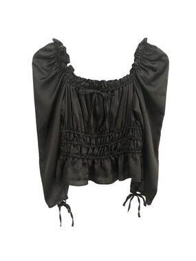 Topshop | Square Neck Smocked Waist Black Crop Top